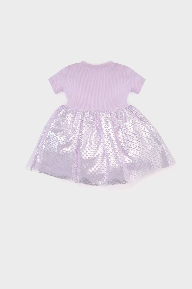 DeFacto Purple BabyGirl Baby Girl Printed Short Sleeve Tulle Dress Casual - Image 4